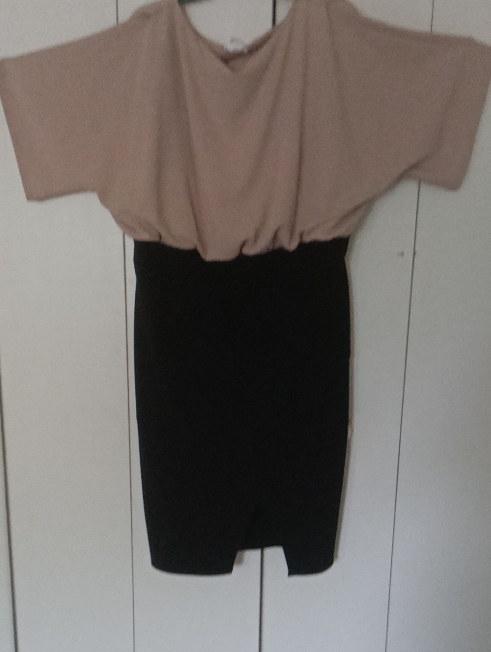 VENUS Beige Top Black Pencil Skirt Two-Tone Dress